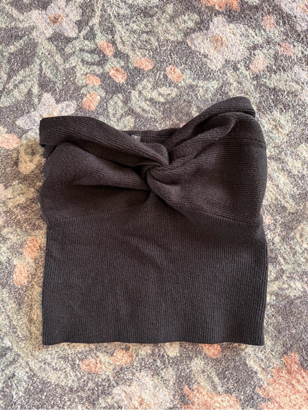 Black Knit Twist-Front Strapless Top